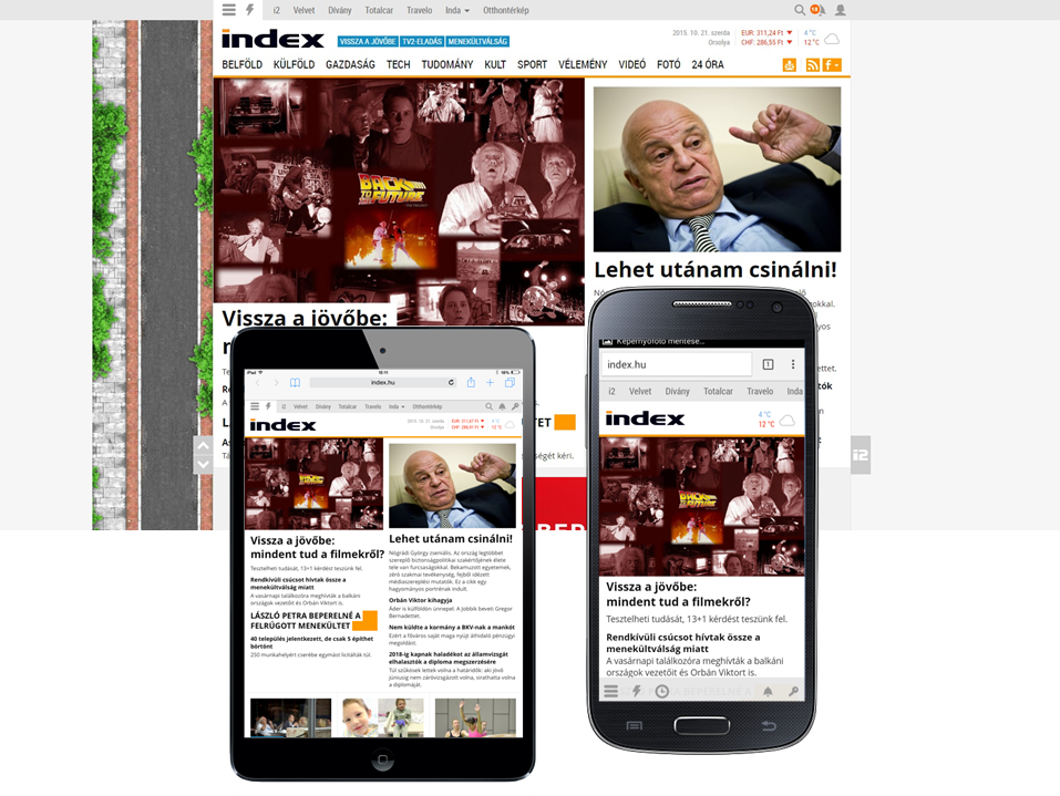 Vissza a jövőbe cikk Index címlapi vezetőben kiemelve (desktop + tablet + mobil)